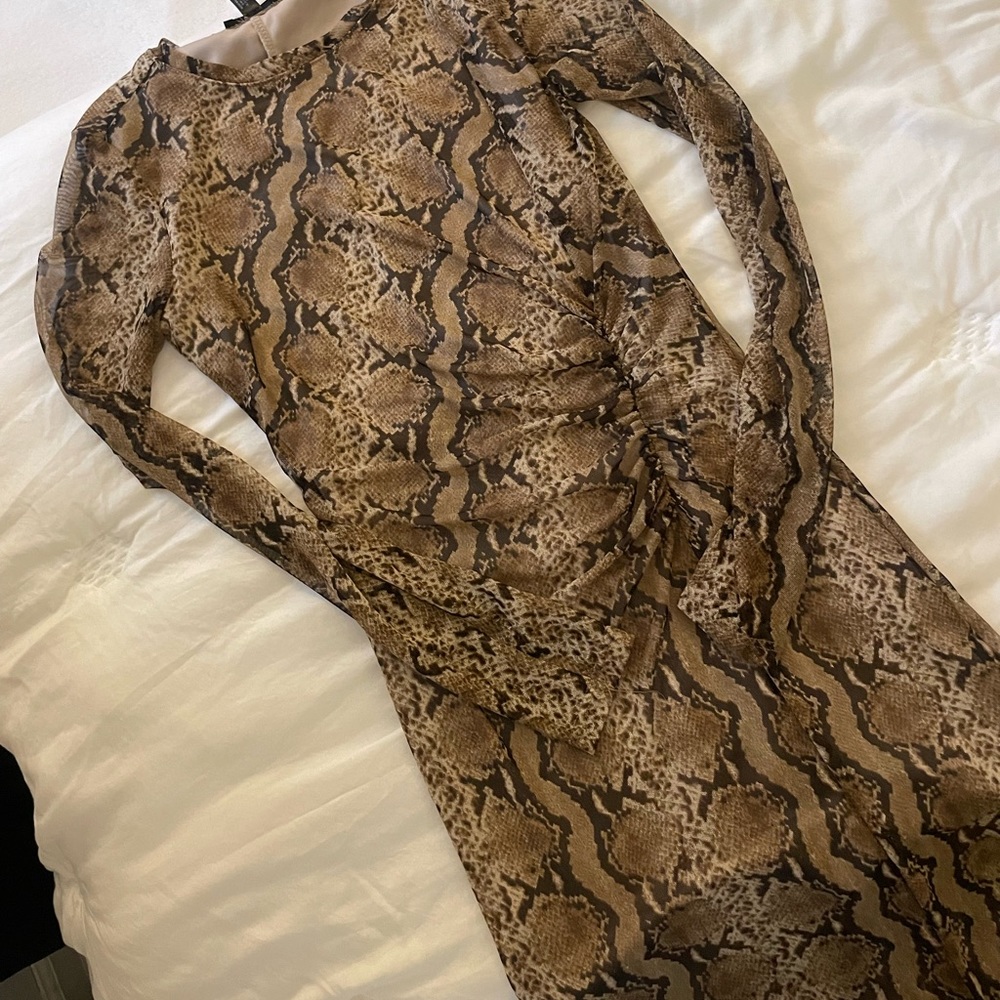 Mesh snakeskin midi dress with slit